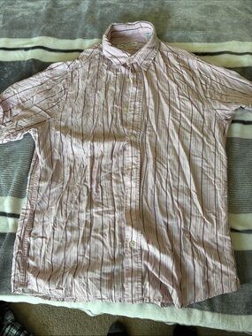 Casual Pink Striped Button-Down Shirt